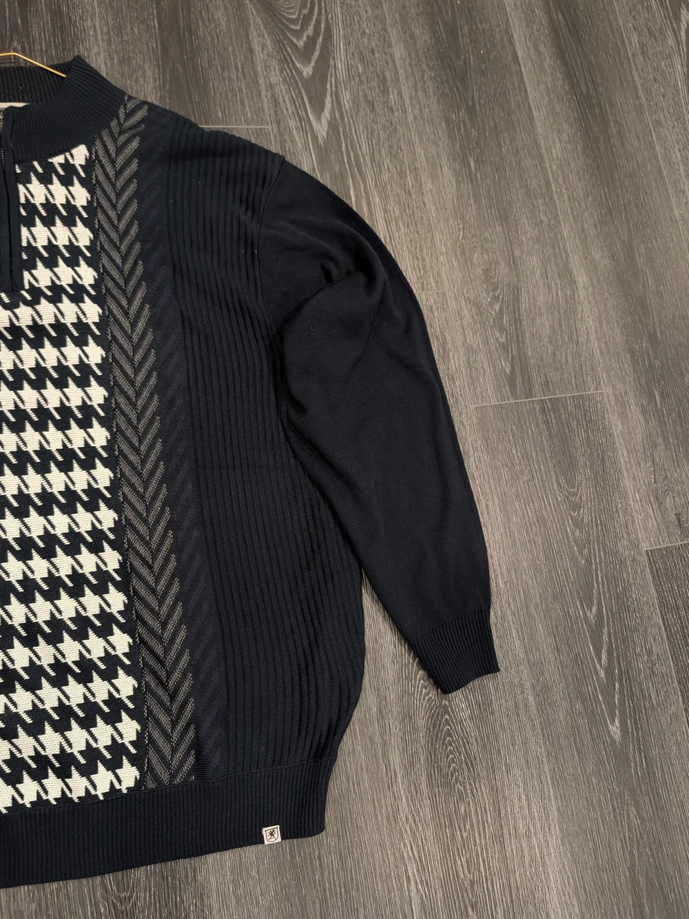 Stacy Adams Men's Navy Houndstooth Quarter-Zip Sweater